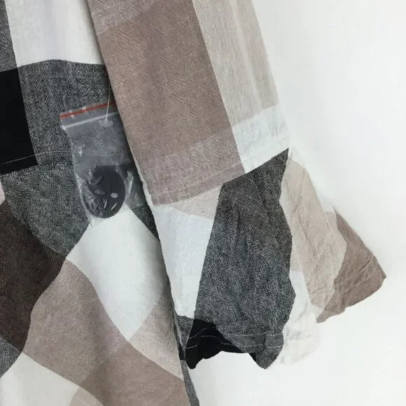 Ali Miles Linen Blend Button Up Tunic sz M Nova Check Plaid Ruffle Babydoll NEW - Picture 7 of 11